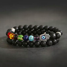 RSAMD Mænd Kvinder 8MM Sort Onyx Lavasten Yoga Mala Perlekæde Håndledsarmbånd - 7 Chakra Armbånd Style2