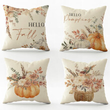 Herbstliche Kürbis-Kissenbezüge, Boho-Blumenmuster, dekorative Kissenbezüge mit Herbstblättern, 4er-Set, 45 x 45 cm, für Sofa und Couch