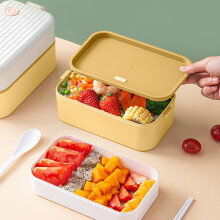 Marmita Bento Dupla, 11,4 x 11,4 x 11,4 cm, Empilhável, com Talheres de Plástico, Ideal para Trabalho, Dieta Leve e Perda de Peso.