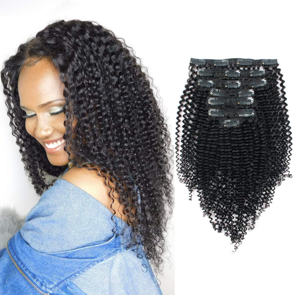 22 Inch Kinky Curly Clip In Hair Extensions Virgin Human Hair Double Weft for Black Women