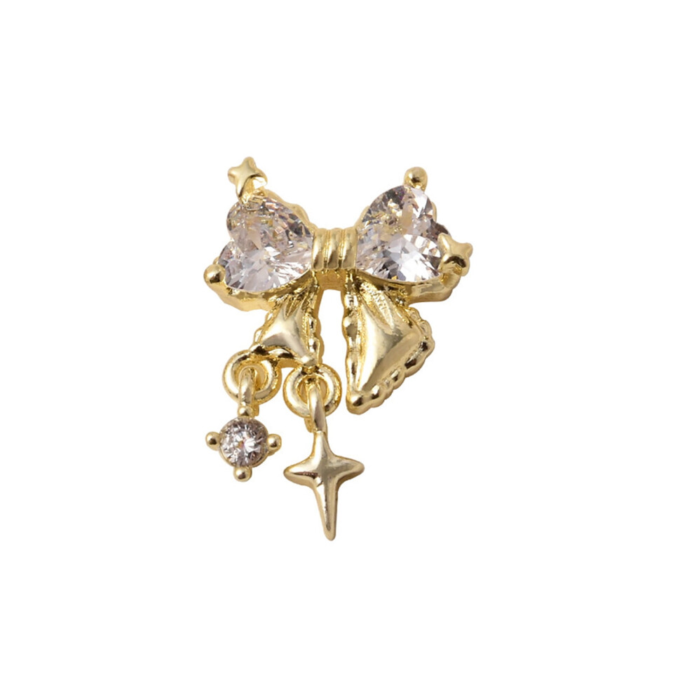 Hesroicy Nail Art Charm 3D Mini Luxury Metal DIY Nail Accessories Cubic Zirconia Embedded Bowknot Nail Decoration for Nail Salon