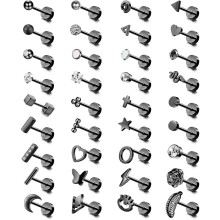 Jstyle36Pcs20G Juego de pendientes de acero inoxidable para mujeres y hombres, pendientes de cartílago con forma de luna, estrella, corazón,