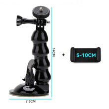 Sugekopkamera-bilmontering med stativadapter og telefonholder til GoPro Hero 12 11/10/9/8/7/6 Sort DJI Osmo Action 3 4