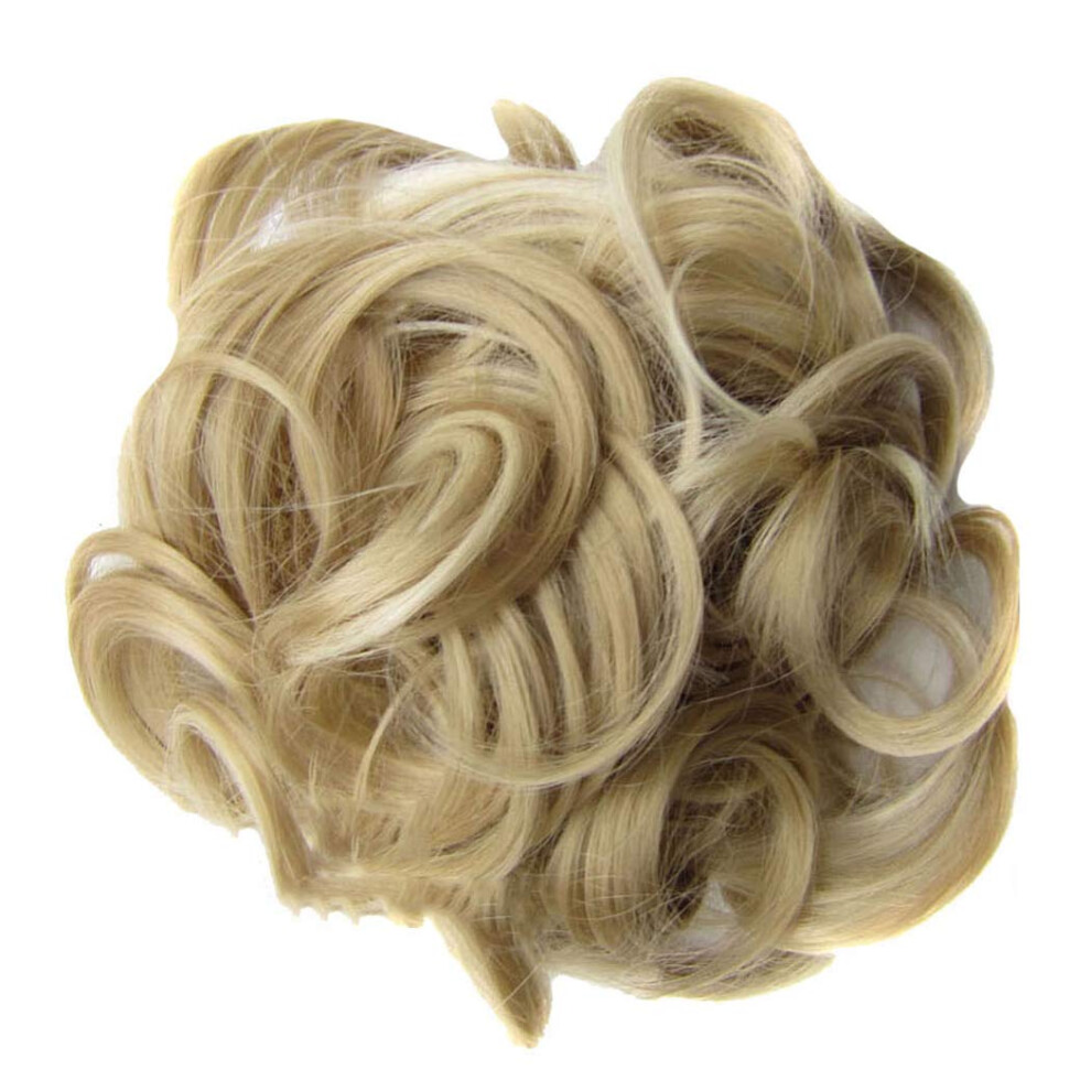 Unisex Golden Hair Bun Extension Wavy Curly Messy Bun Hairpiece Pale Blonde 24H613 Instant Volume Boost