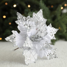 Yilyih Kunstbloemen voor Kerstdecoratie - Glitterende stoffen bloemen voor slingers, rotan ornamenten en kerstarrangementen (compatibel met)