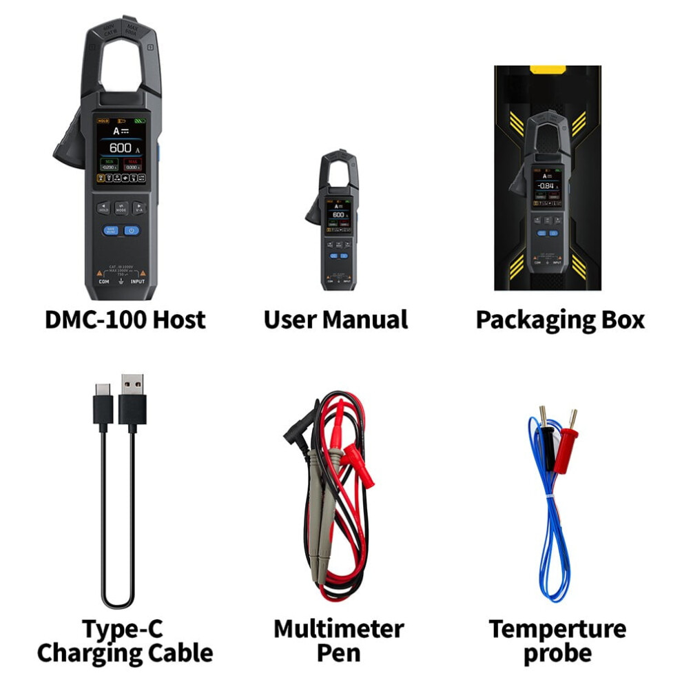 For Fnirsi Dmc-100 Dc Ac Current Clamp Multimeter 10000 Count Digital Multimeter 600A Type-C Color Screen Measurement Tool 9773935103719