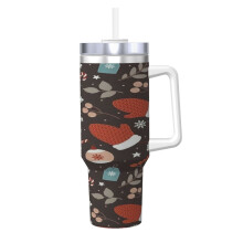 Personalisierter Weihnachtsbecher „Frohe Weihnachten“ (1,2 l) mit Henkel und Strohhalm – Edelstahl-Reisebecher mit Deckel – Geschenk für