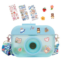 Niovtt Kawaii láhev na vodu Kreativní láhev na pití s fotoaparátem a brčkem (modrá)