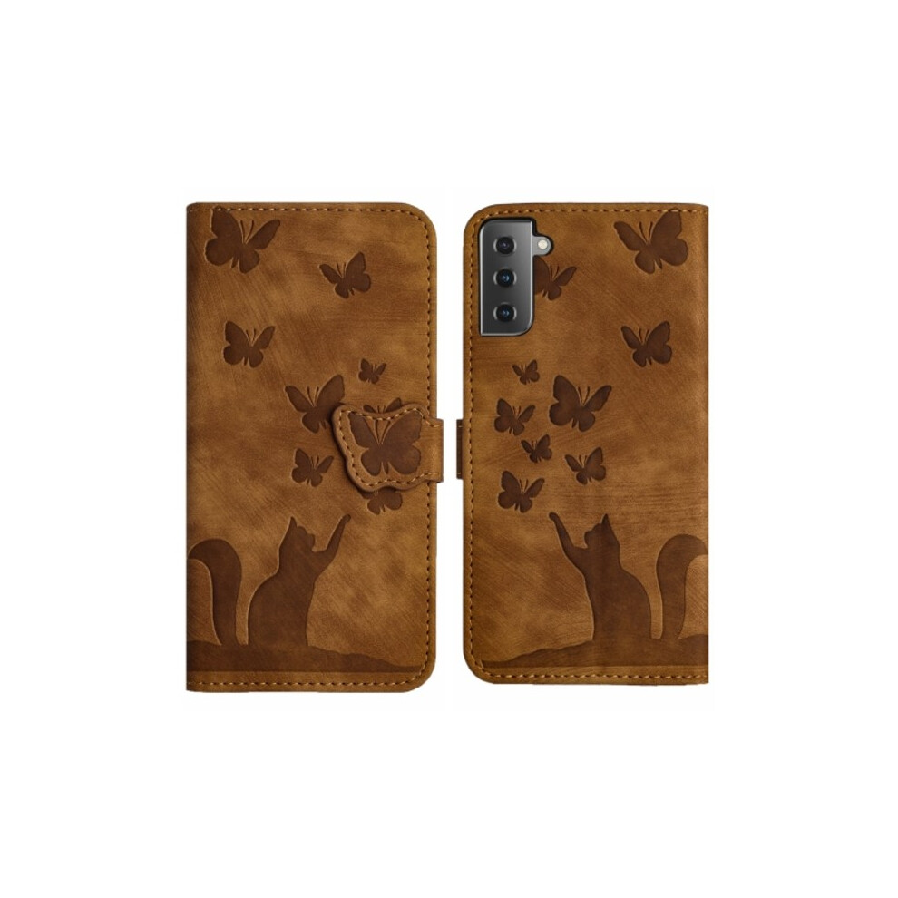 Compatible With Samsung Galaxy S22 5G Case With Embossed Butterfly And Cat Brown 9773935103795