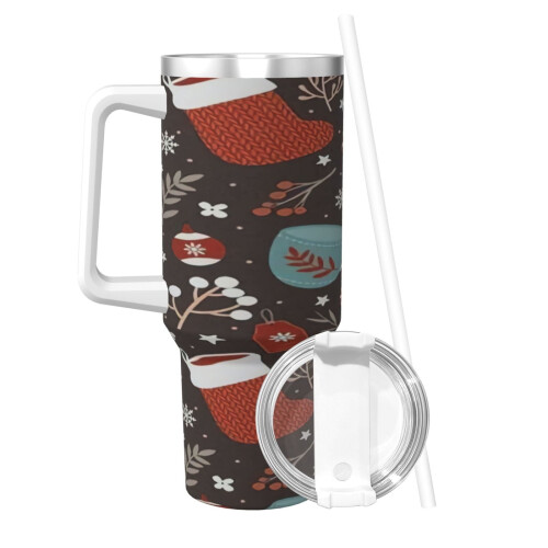 Εξατομικευμένο ποτήρι καφέ 40oz με λαβή και καλαμάκι για καλά Χριστούγεννα - 1