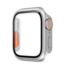 Beschermhoes van gehard glas, compatibel met Apple Watch 8 7 6 5 4, 45mm 41mm. Val- en krasbestendig voor iWatch 44mm 40mm. Zilverkleurig.