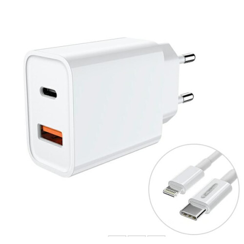 Chargeur double USB 18 W compatible iPhone avec 2 câbles