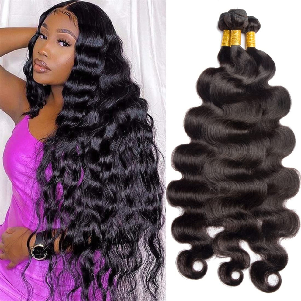 Unisex Brazilian Body Wave Human Hair Extensions 3 Bundles 10A Virgin Long Double Weft Dyable Bleachable