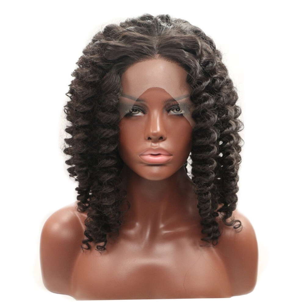 14 Inch Wavy Braided Black Synthetic Lace Front Wig with Natural Hairline and Heat Resistance