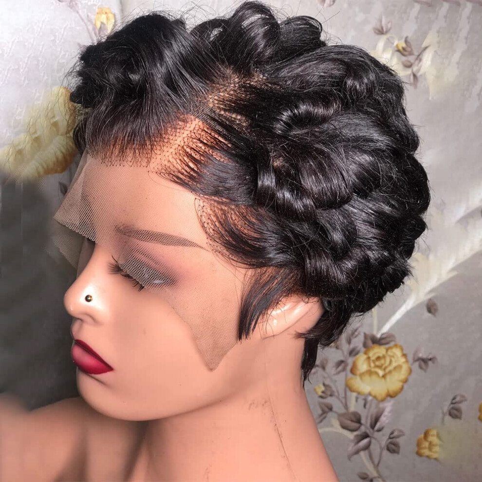 Bob Wig Human Hair 13x4 Lace Front Short Curly Bob Wig 150% Density Transparent with Baby Hair