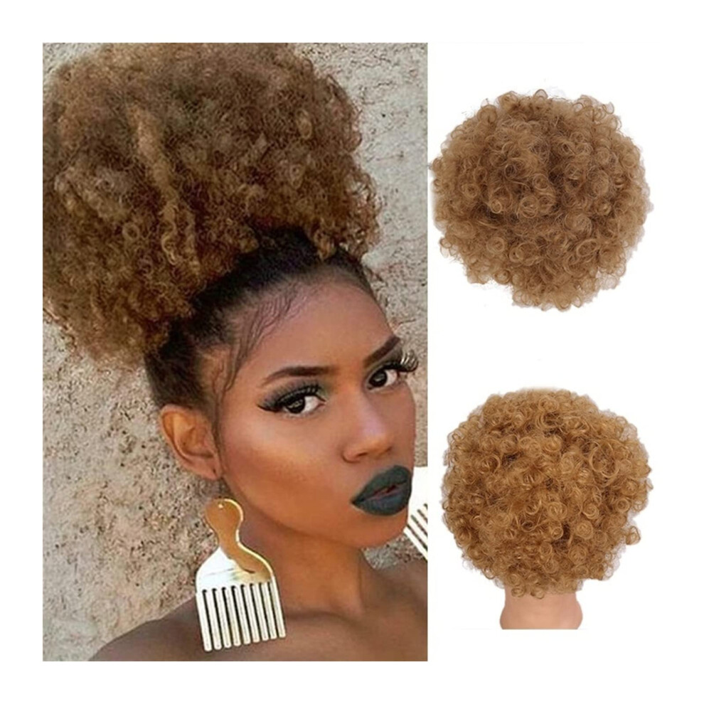 Afro Puff Ponytail Curly Hair Bun with Secure Drawstring Fit, Short Kinky Synthetic Hairpiece 27#