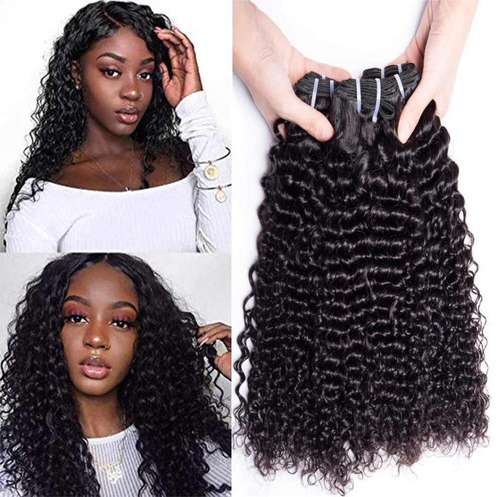 Unisex Brazilian Curly Hair Bundles 3Pcs Virgin Human Hair Weave Natural Color Double Weft Tangle