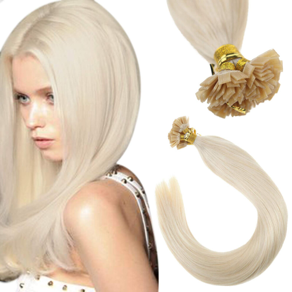 Unisex Silver 14 Inch Platinum Blonde Flat Tip Hair Extensions 100% Remy Human Hair Pre Bonded 50 Strands