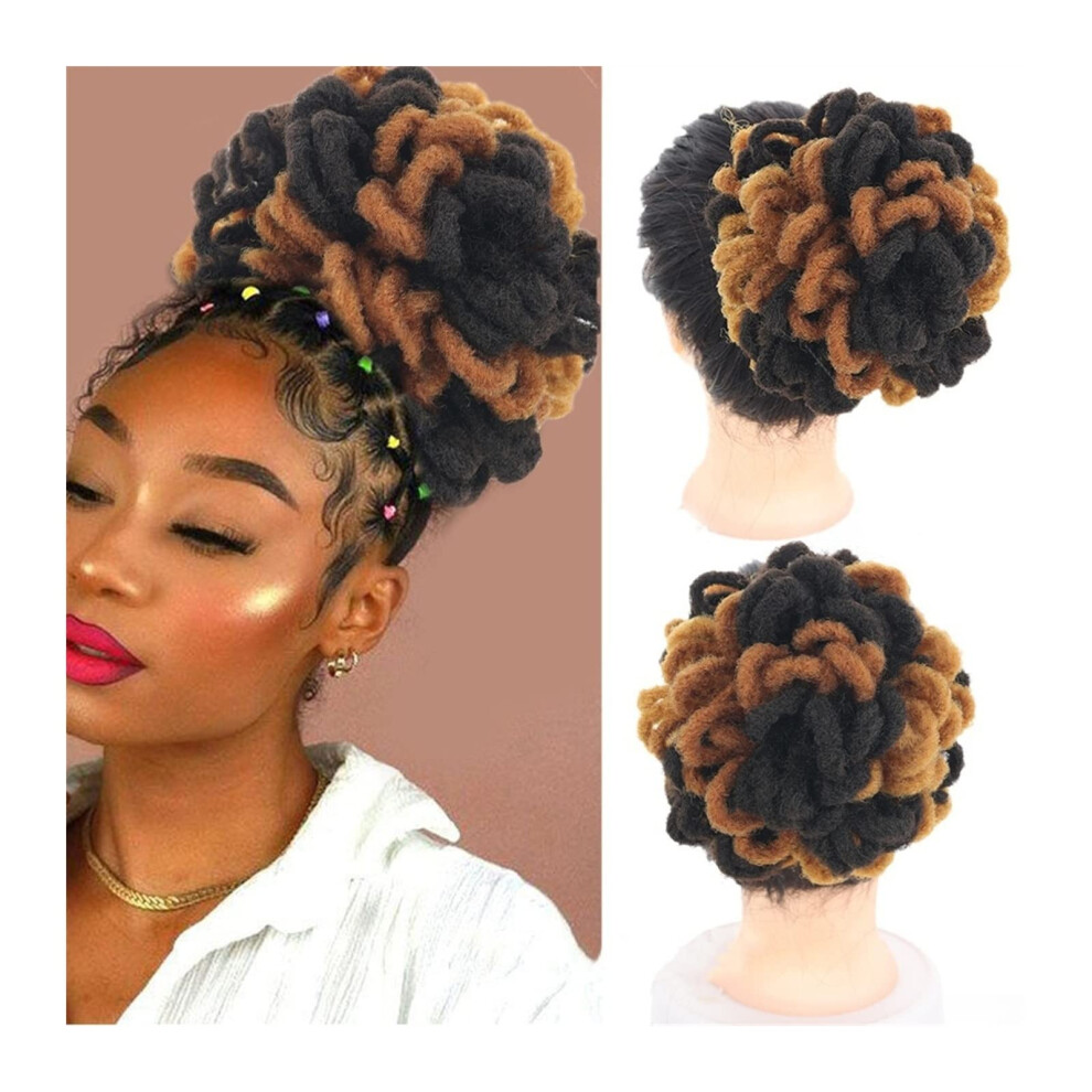 Unisex Black Synthetic Dreadlock Bun Drawstring Afro Puff Ponytail For Women, Natural Loc Texture 42730 Color