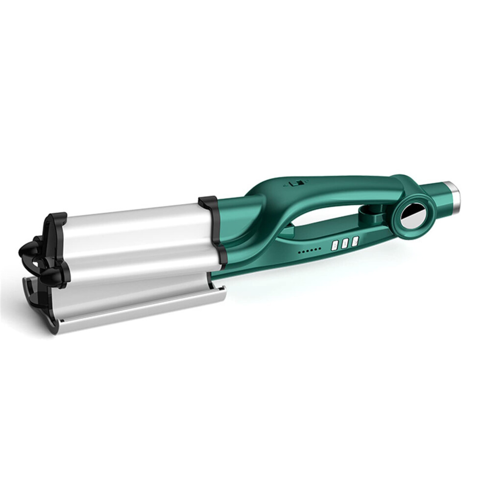Green Hair Waver With Deep Barrel Design For Beach Waves, Tourmaline Ceramic, Dual Voltage