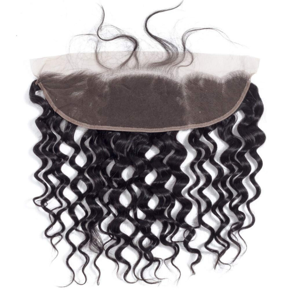 Unisex Black Water Wave Lace Front Wig 13X4 Peruvian Virgin Hair Frontal Natural With Baby Hair 16 Inch
