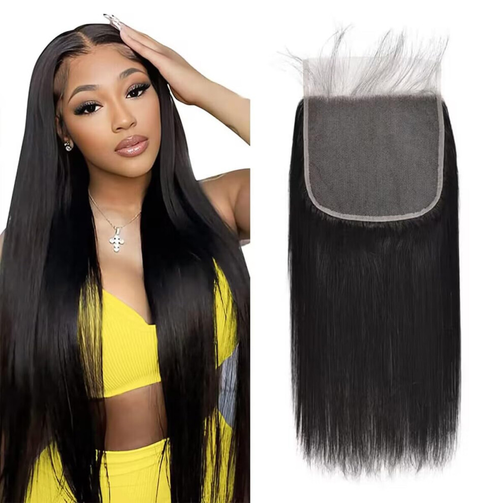 Unisex Hd Lace Closure 5X5 Frontal 22 Inch Straight Human Hair 150% Density Preplucked Hairline