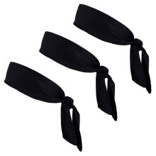 Sports Headbands 3 Pack Black Moisture Wicking Adjustable Tieback Athletic Workout