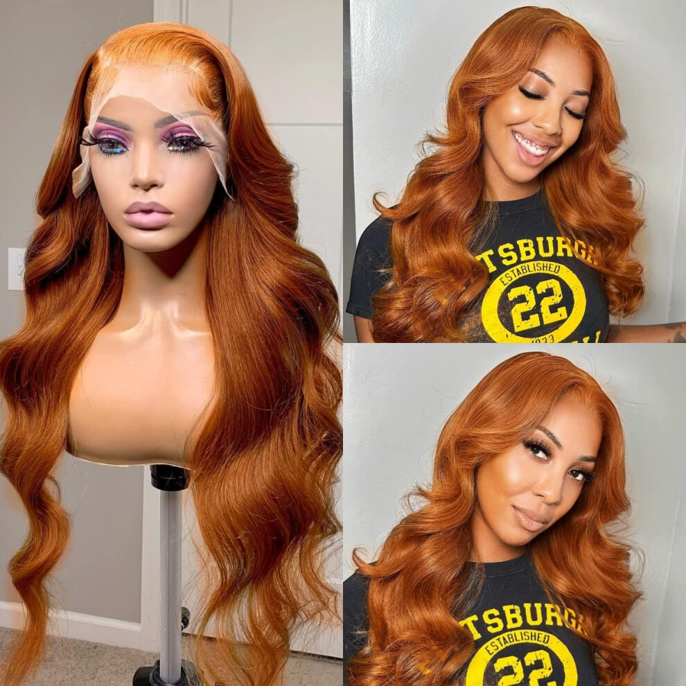 Orange Ginger 13x4 HD Lace Front Wig Brazilian Virgin Hair Body Wave Pre Plucked 20 Inch