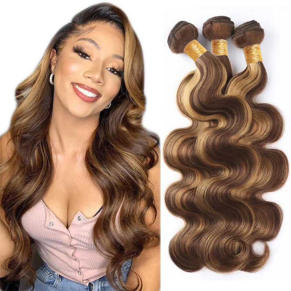 Unisex Brown Brazilian Remy Hair Bundles P4/27 Ombre Body Wave Virgin Human Hair Weave 18 20 22 Inch