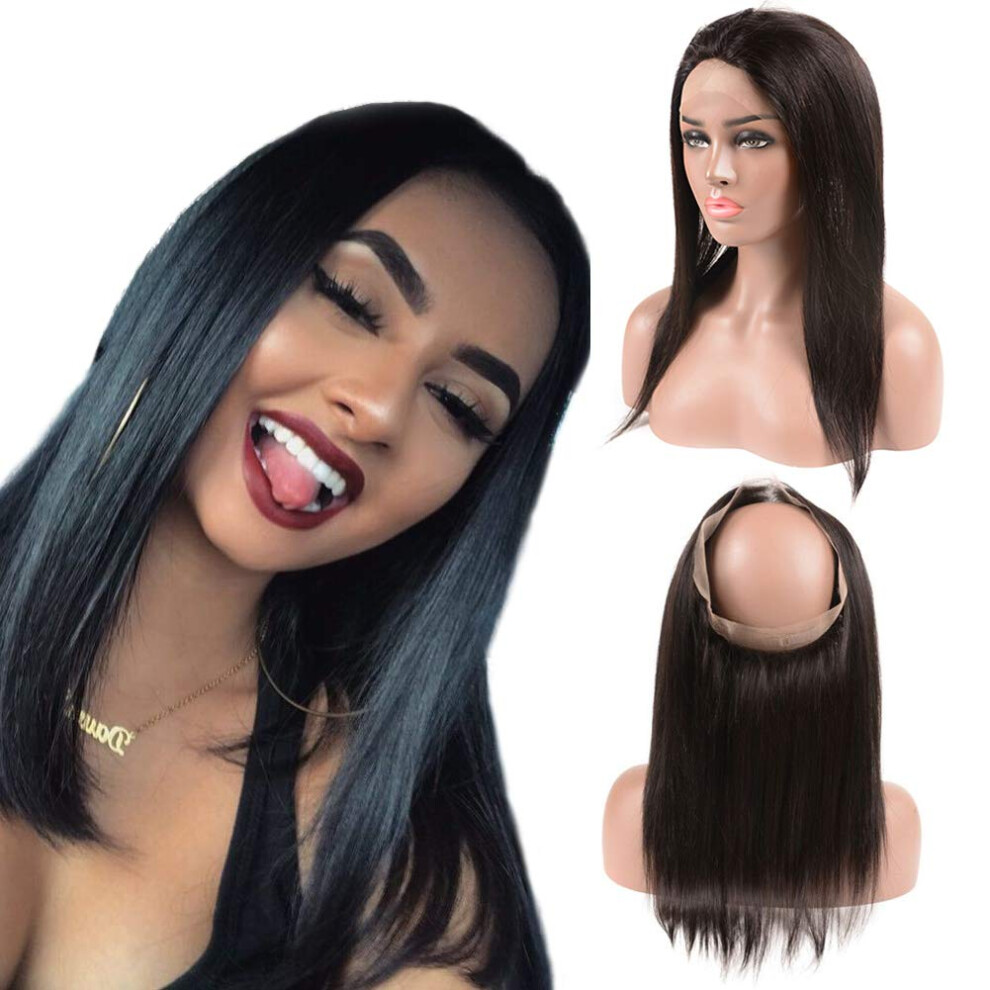 14 Inch Brazilian Virgin Human Hair 360 Lace Frontal with Baby Hair, Natural Hairline, 130% Density