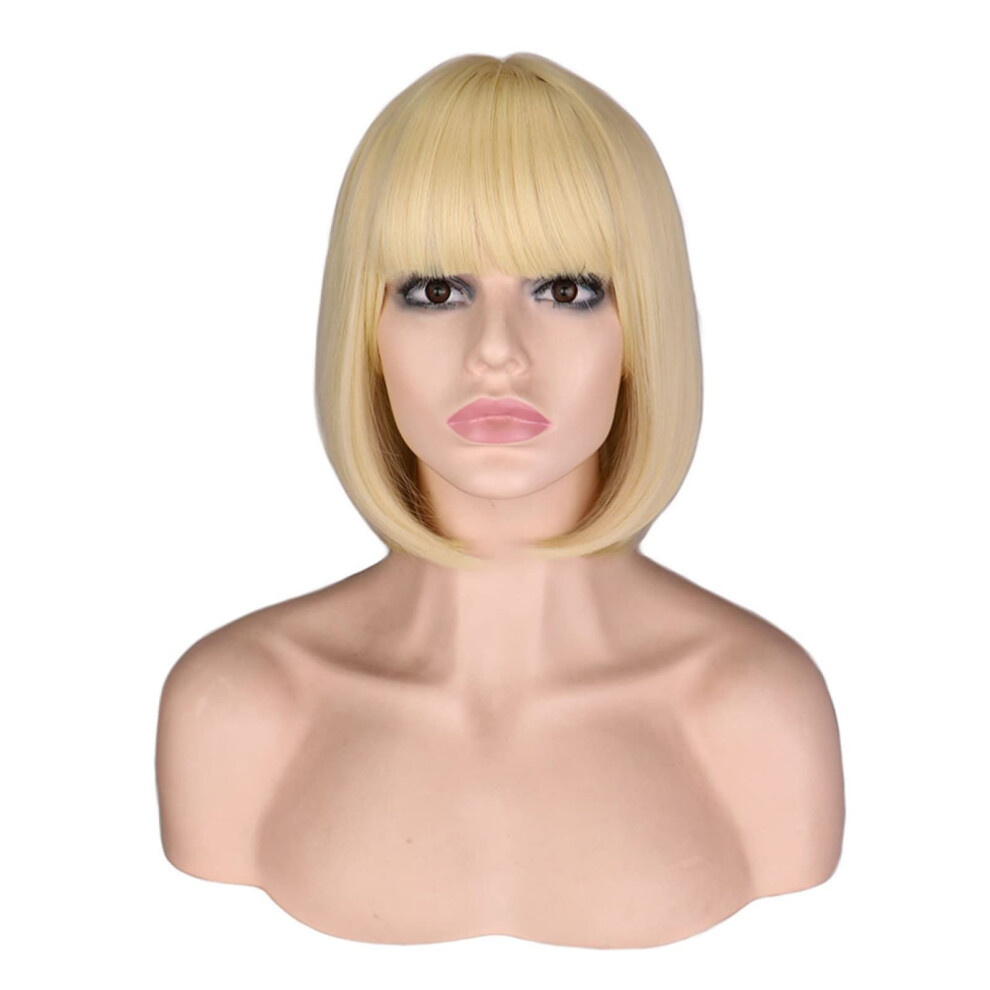 Unisex Blonde Bob Wig With Bangs, Short Layered Synthetic Heat Resistant Hair For Natural Look And Daily Wear
