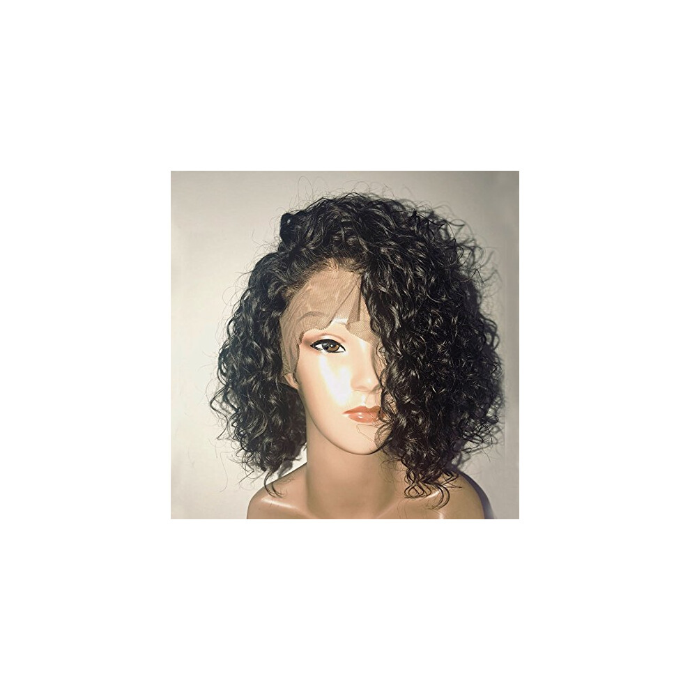 Unisex Black 360 Lace Frontal Human Hair Wig For Women Pre Plucked Curly Brazilian 150% Density 12 Inch