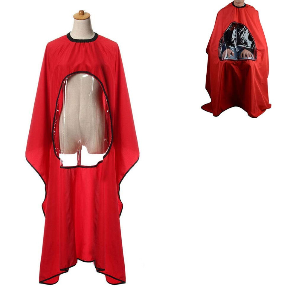 Red Professional Salon Barber Cape With Viewing Window, Waterproof Antistatic Hair Cutting Cape