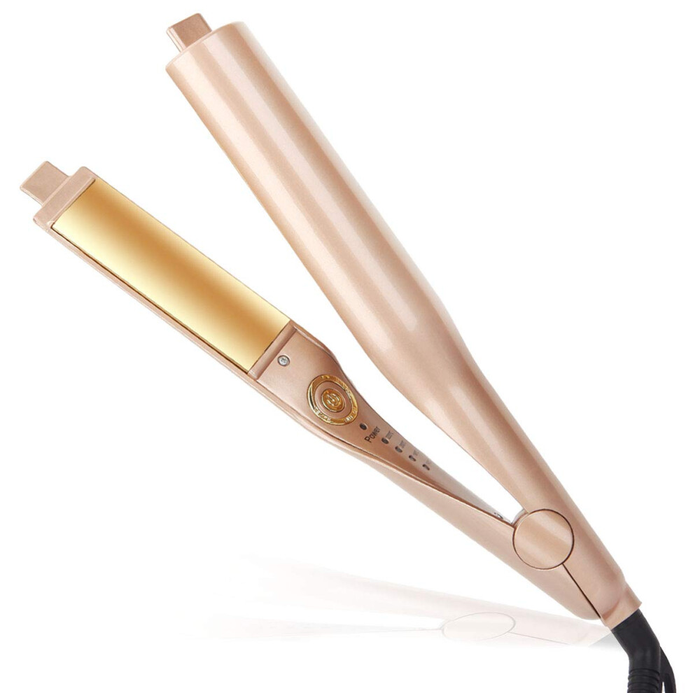 Gold Hair Straightener And Curler 2 In 1 Titanium Plates Negative Ion Ptc Heating Adjustable