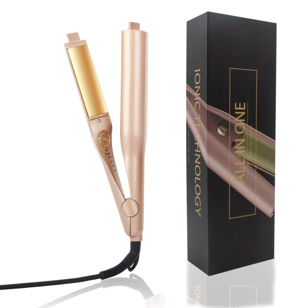 Gold 2In1 Hair Straightener And Curler With 3D Ceramic Titanium Plates, Automatic Negative Ion,