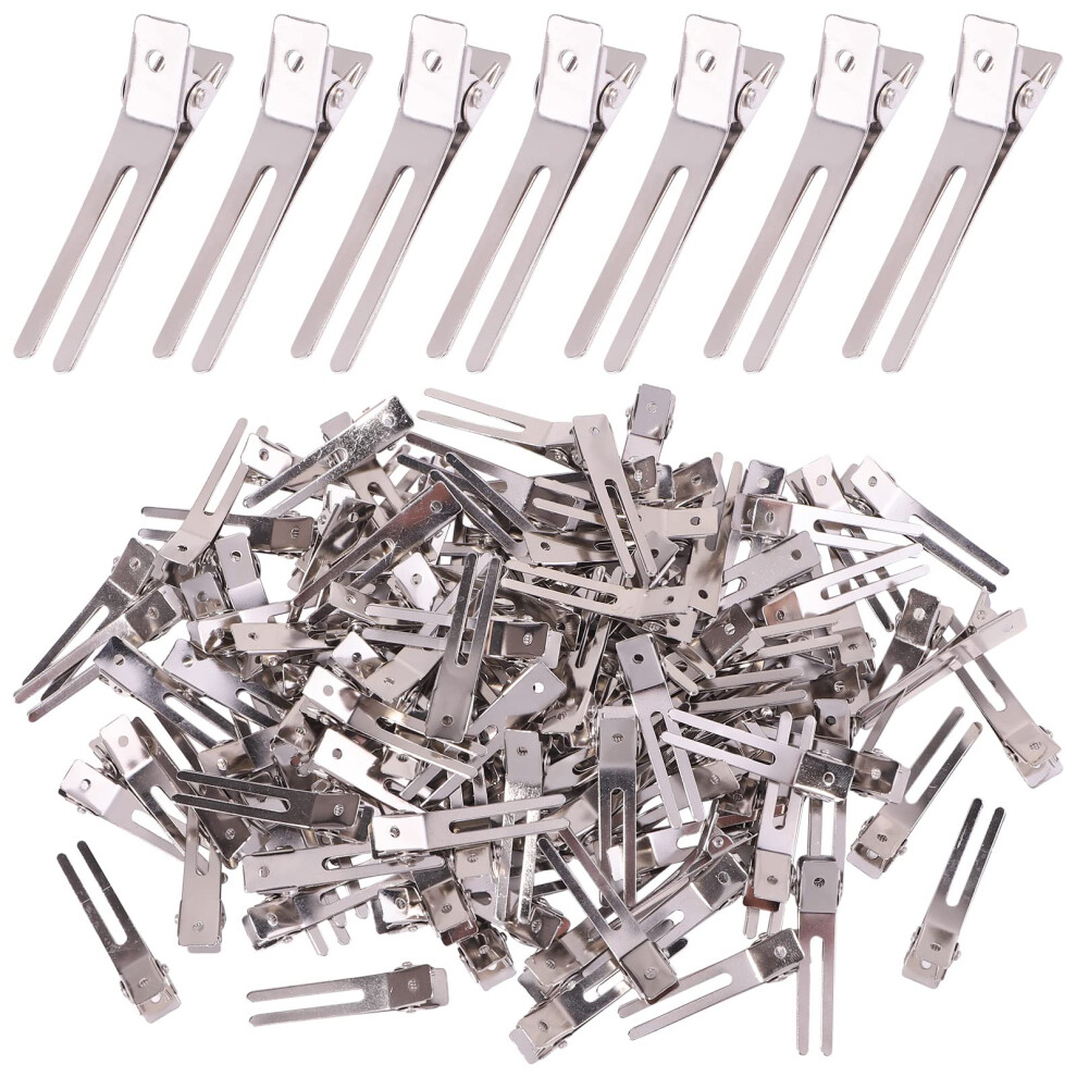 Unisex Silver 120Pcs Double Prong Curl Clips Metal Hair Clips For Styling Salon 1.75 Inch