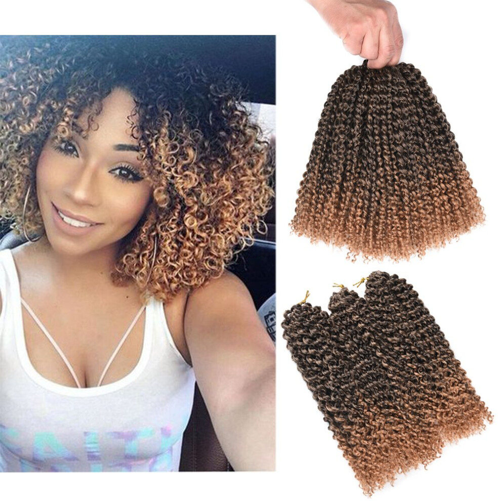 Unisex 10 Inch Kinky Curly Crochet Braids Afro Curly Hair Extensions Natural Texture T1b/27 24 Strands
