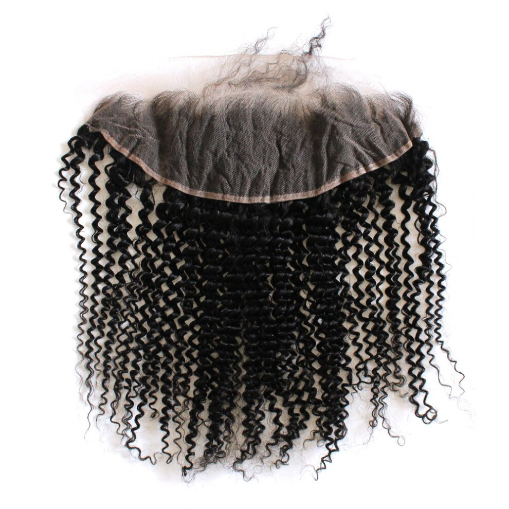 Unisex 13X4 Kinky Curly Lace Frontal Closure Brazilian Virgin Human Hair Pre Plucked Natural Hairline 18Inch