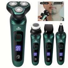 Electric Razor for Men, 4-in-1 Smart Shaver with LCD Display, Triple Floating Heads, USB Rechargeable, Washable, Compatible with Wet/Dry Use