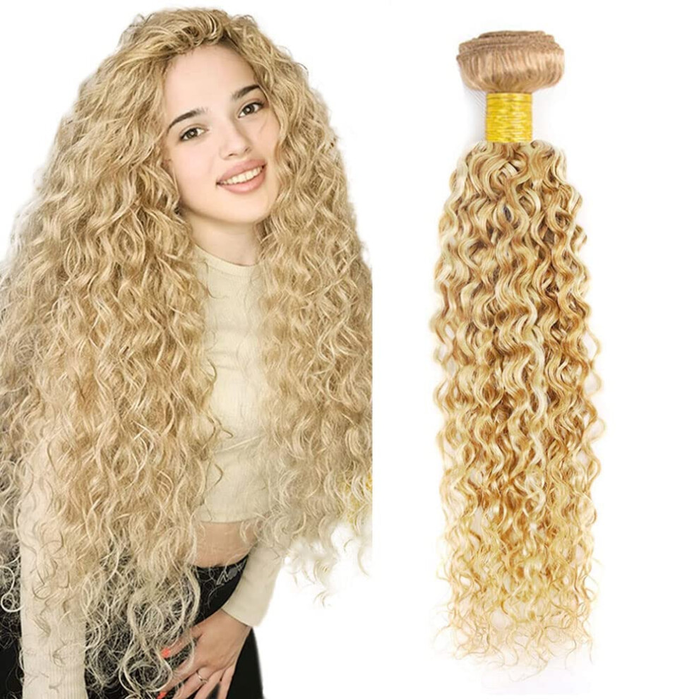 Unisex Black Brazilian Virgin Kinky Curly Hair Extensions P27/613 Highlight 18 Inch Remy Weave For Women