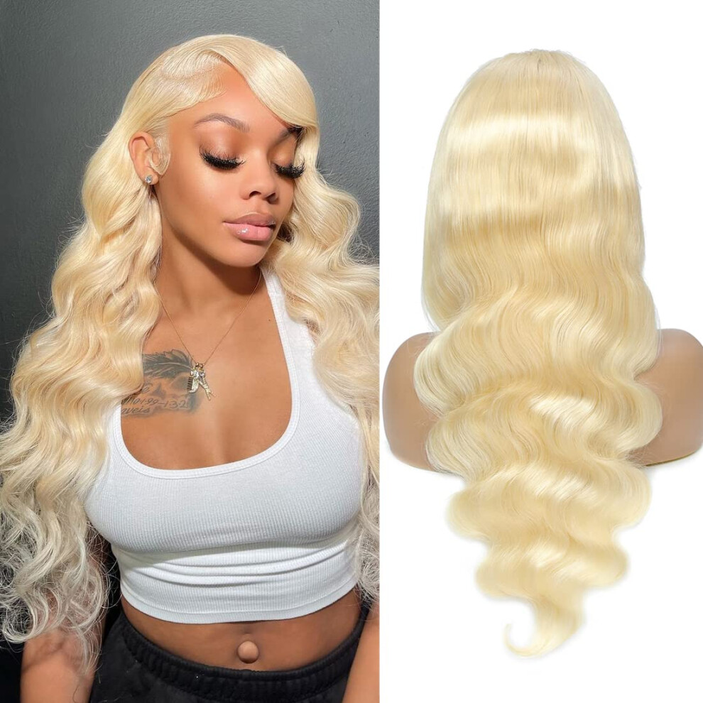 Unisex 613 Blonde Body Wave Human Hair Lace Front Wig 13X4 Hd Frontal Pre Plucked 150% Density 24Inch