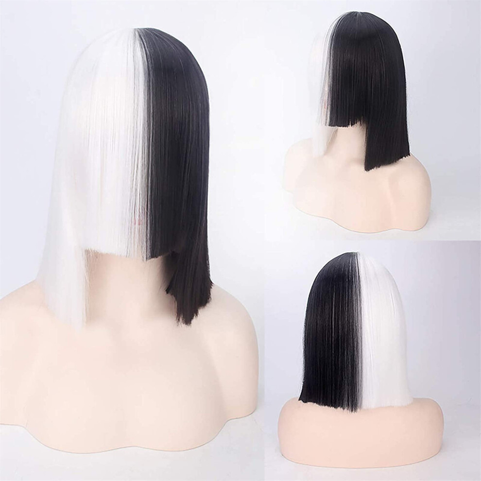 White Bob Wig Synthetic Short Heat Resistant Fibers with Natural Hair Texture Adjustable Cap