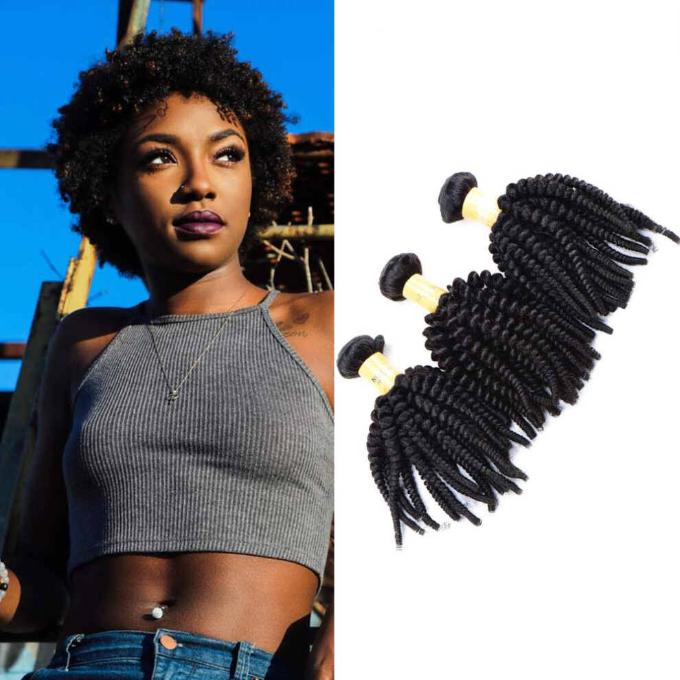Unisex Black Virgin Malaysian Hair Extensions Afro Kinky Curly Weave Natural 3 Bundles 8A Unprocessed