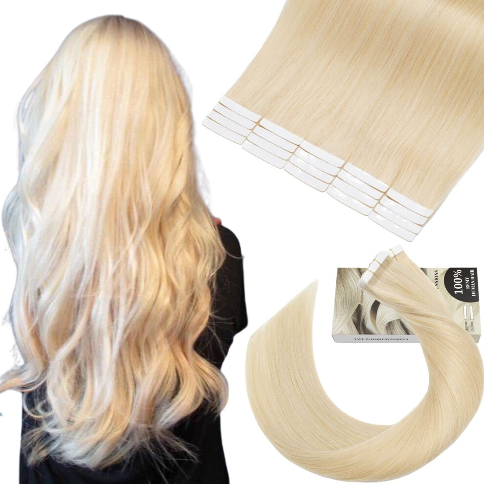 Tape In Human Hair Extensions Blonde Remy 14 Inch 40g 20pcs Natural Seamless Finish Easy Apply