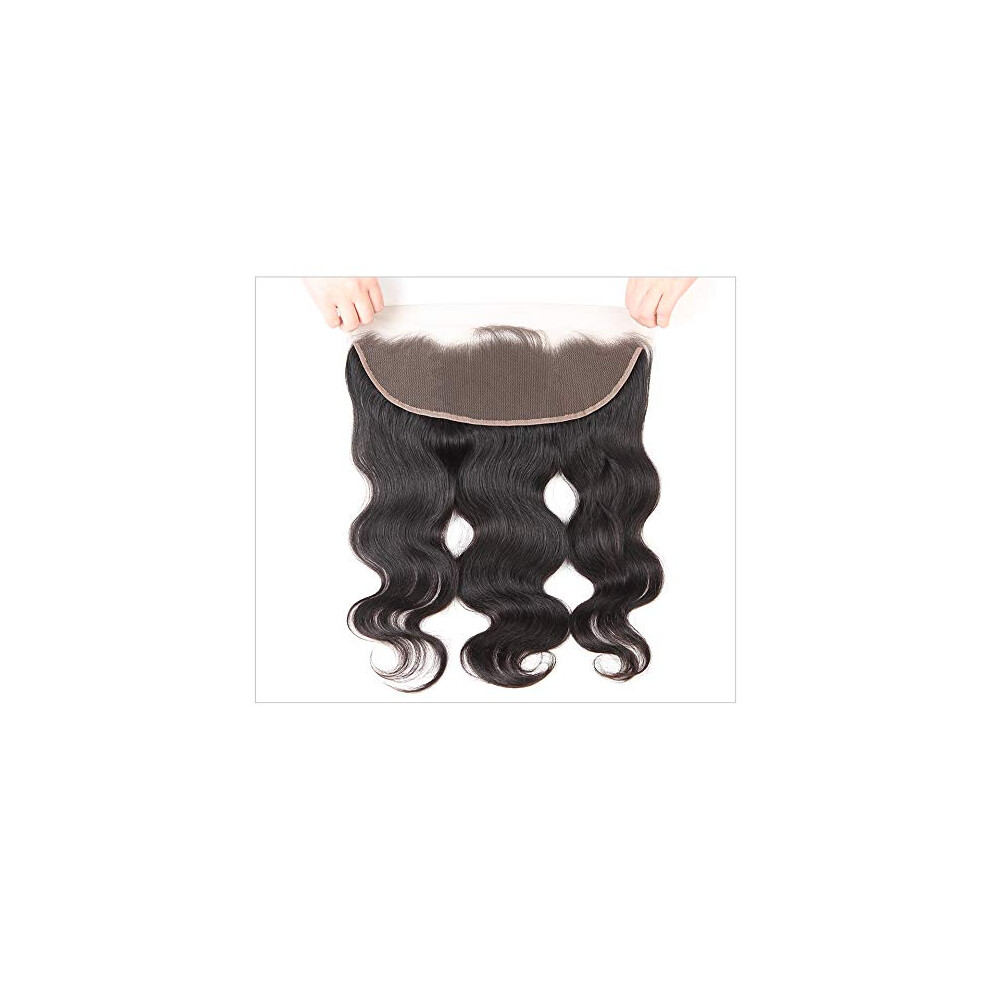 Unisex Human Hair Lace Frontal 13X4 Ear To Ear Body Wave Closure Pre Plucked Natural Hairline 16 Inch