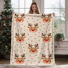 Plaid de Noël Lksixu, 70 x 99 cm, en flanelle douce à motif renne, léger et chaud, idéal pour canapé, lit ou salon.