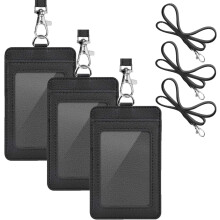 PU Leather ID Badge Holder with 1 Clear Window, 1 Card Slot & Lanyard, compatible with Changmaius