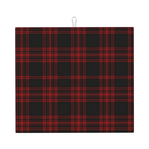 Christmas Plaid Dish Drying Mat For Kitchen Counter, Microfiber Dish Mat, Fast Absorbent Draining Pad