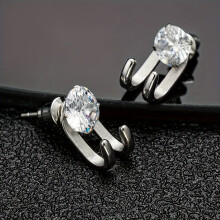 2pcs/pair Stainless Steel Round Cubic Zirconia Stud Earrings, Men's Fashion Hook Stud Earrings