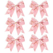 DAMIFU 6Pcs Red Christmas Bows for Tree Decorations - 5.5 Inch Glittering Wreaths bows Pink